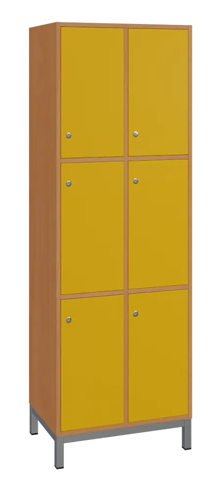 SBS-3322 šatní skříň 6-boxová, 1800x600x400 mm, kovové nohy, korpus buk royal, dvířka žlutá odio